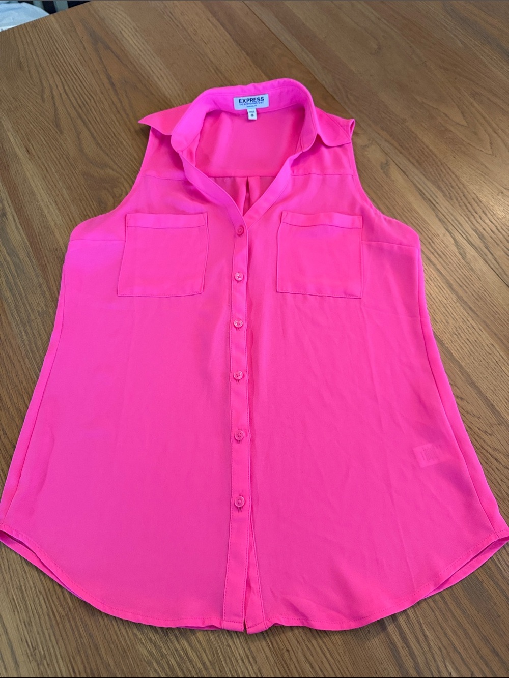 Express Sleeveless Button-Front Shell Top in Hot Pink